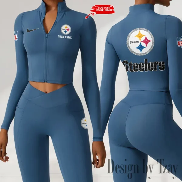 Pittsburgh Steelers Zipper Sports Top Women Gym Long Sleeve for Fitness SPTZSTW128