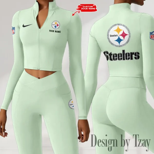 Pittsburgh Steelers Zipper Sports Top Women Gym Long Sleeve for Fitness SPTZSTW128 - Image 2