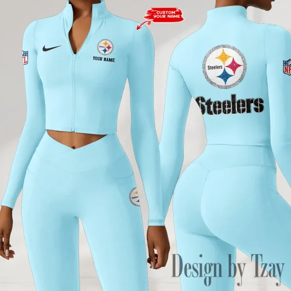 Pittsburgh Steelers Zipper Sports Top Women Gym Long Sleeve for Fitness SPTZSTW128 - Image 4
