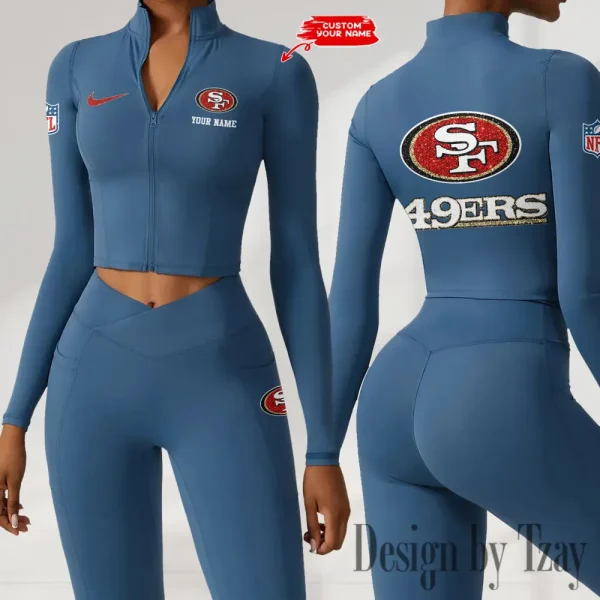 San Francisco 49ers Zipper Sports Top Women Gym Long Sleeve for Fitness SPTZSTW129 - Image 3