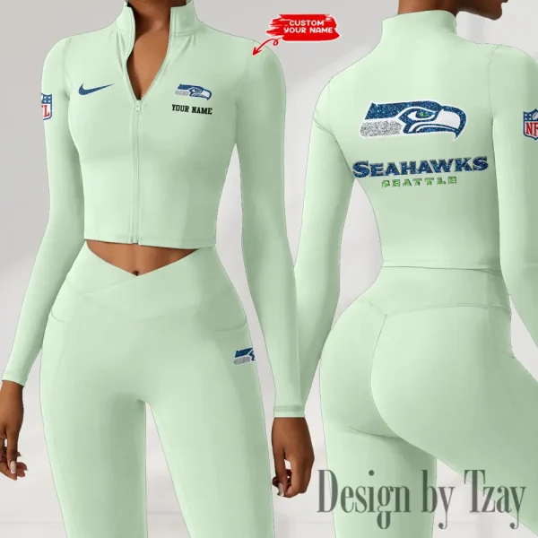 Seattle Seahawks Zipper Sports Top Women Gym Long Sleeve for Fitness SPTZSTW130 - Image 2