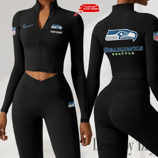 Seattle Seahawks Zipper Sports Top Women Gym Long Sleeve for Fitness SPTZSTW130 - Image 3