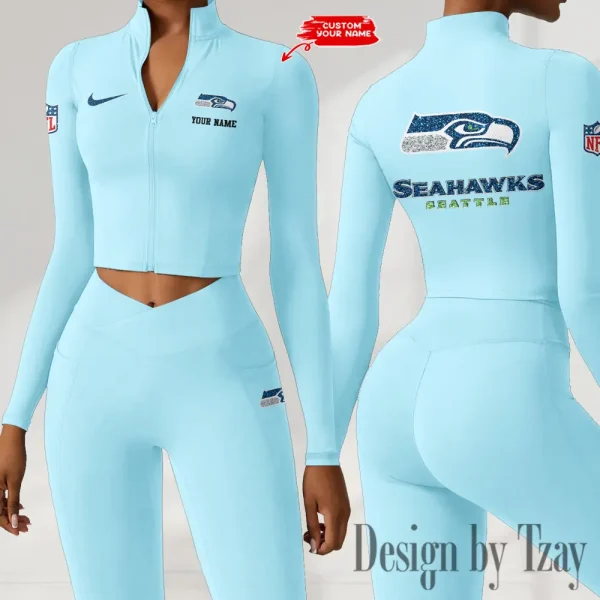 Seattle Seahawks Zipper Sports Top Women Gym Long Sleeve for Fitness SPTZSTW130 - Image 4