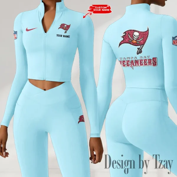 Tampa Bay Buccaneers Zipper Sports Top Women Gym Long Sleeve for Fitness SPTZSTW131 - Image 2