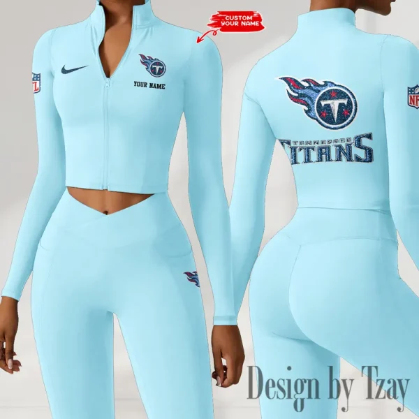 Tennessee Titans Zipper Sports Top Women Gym Long Sleeve for Fitness SPTZSTW132 - Image 2