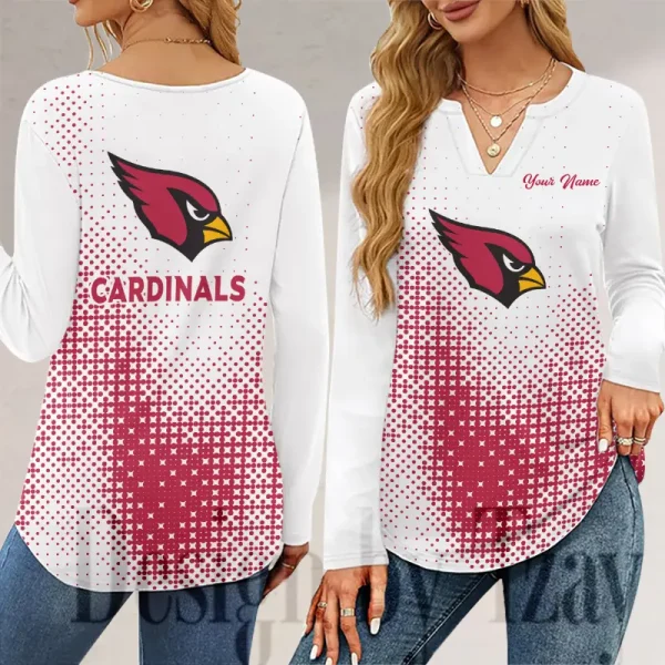 Arizona Cardinals Long Sleeve Shirts For Women V-Neck Dressy Casual SPTLSSFWVN033