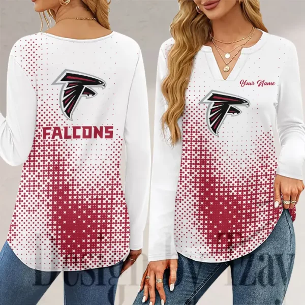 Atlanta Falcons Long Sleeve Shirts For Women V-Neck Dressy Casual SPTLSSFWVN034