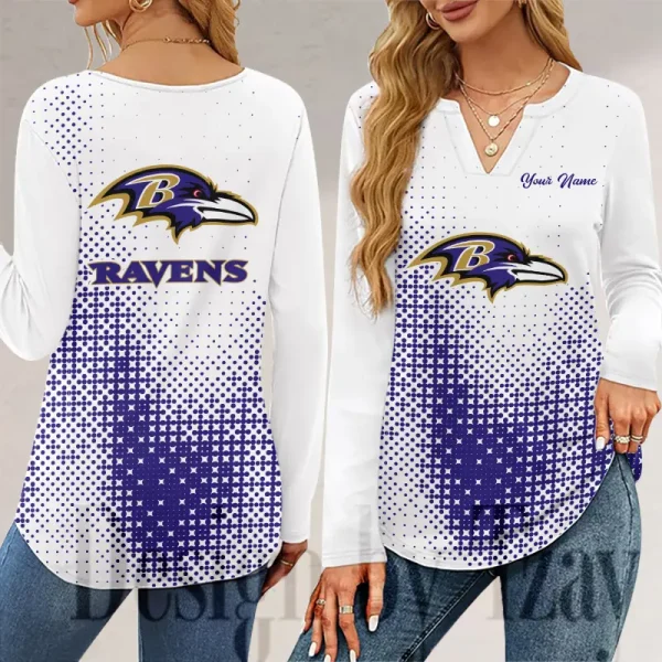 Baltimore Ravens Long Sleeve Shirts For Women V-Neck Dressy Casual SPTLSSFWVN035