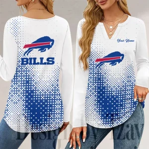 Buffalo Bills Long Sleeve Shirts For Women V-Neck Dressy Casual SPTLSSFWVN036