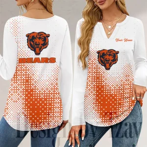 Chicago Bears Long Sleeve Shirts For Women V-Neck Dressy Casual SPTLSSFWVN038