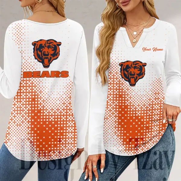 Chicago Bears Long Sleeve Shirts For Women V-Neck Dressy Casual SPTLSSFWVN038