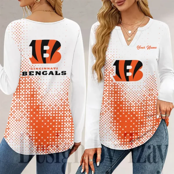 Cincinnati Bengals Long Sleeve Shirts For Women V-Neck Dressy Casual SPTLSSFWVN039
