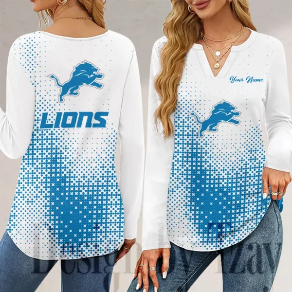 Detroit Lions Long Sleeve Shirts For Women V-Neck Dressy Casual SPTLSSFWVN043