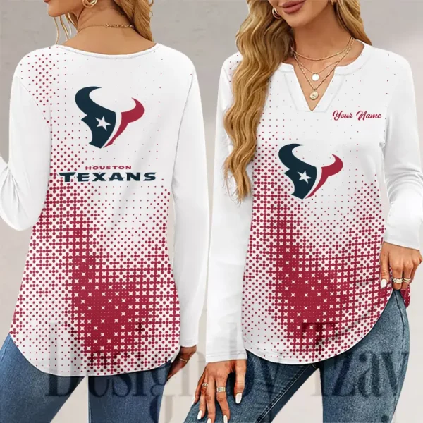 Houston Texans Long Sleeve Shirts For Women V-Neck Dressy Casual SPTLSSFWVN045