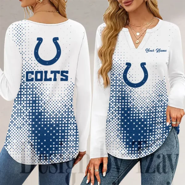 Indianapolis Colts Long Sleeve Shirts For Women V-Neck Dressy Casual SPTLSSFWVN046