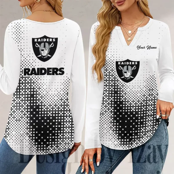 Las Vegas Raiders Long Sleeve Shirts For Women V-Neck Dressy Casual SPTLSSFWVN049