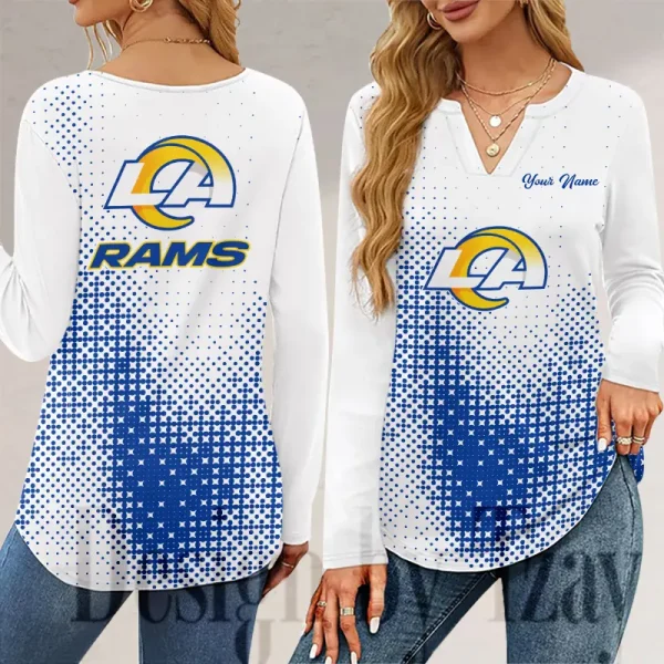 Los Angeles Rams Long Sleeve Shirts For Women V-Neck Dressy Casual SPTLSSFWVN051