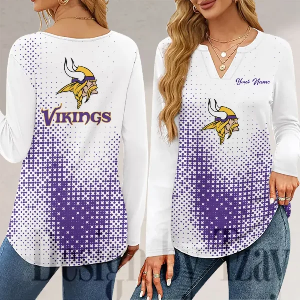 Minnesota Vikings Long Sleeve Shirts For Women V-Neck Dressy Casual SPTLSSFWVN053