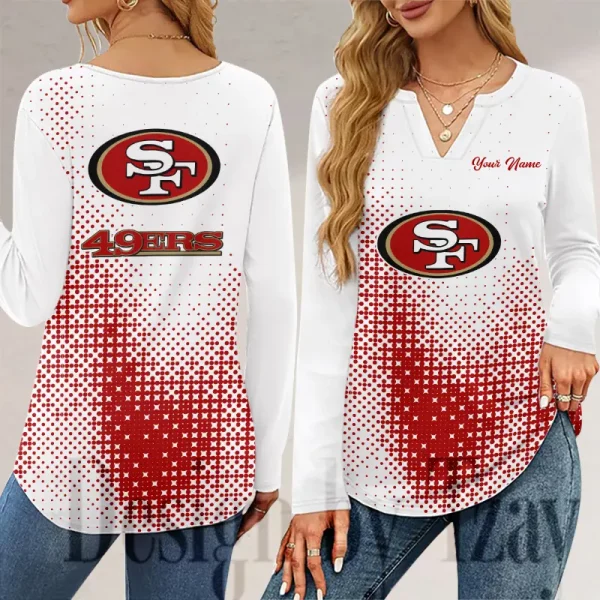 San Francisco 49ers Long Sleeve Shirts For Women V-Neck Dressy Casual SPTLSSFWVN060