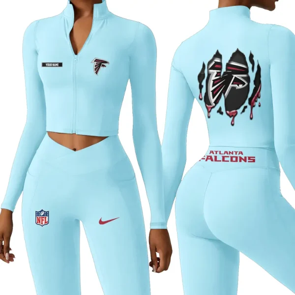 Atlanta Falcons Zipper Sports Top Women Gym Long Sleeve for Fitness SPTZSTW135 - Image 2