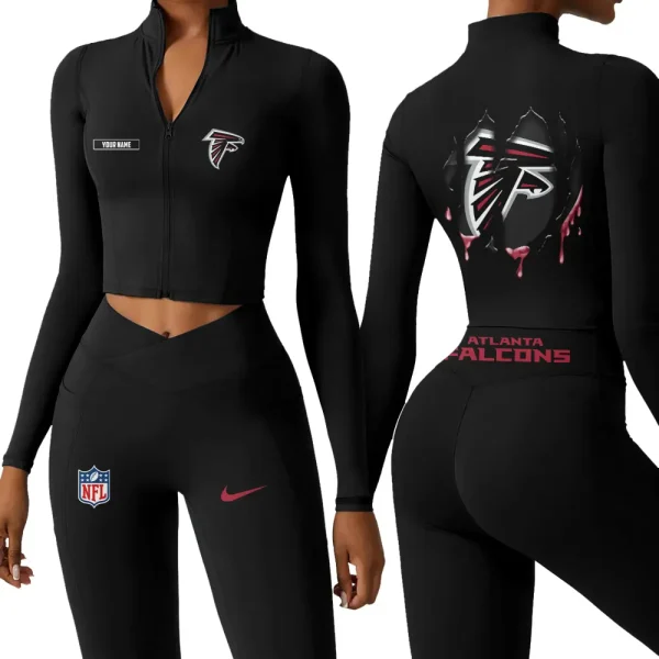 Atlanta Falcons Zipper Sports Top Women Gym Long Sleeve for Fitness SPTZSTW135 - Image 3