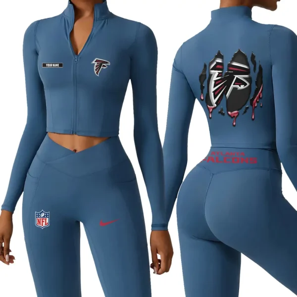 Atlanta Falcons Zipper Sports Top Women Gym Long Sleeve for Fitness SPTZSTW135 - Image 4