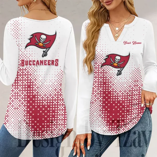 Tampa Bay Buccaneers Long Sleeve Shirts For Women V-Neck Dressy Casual SPTLSSFWVN062