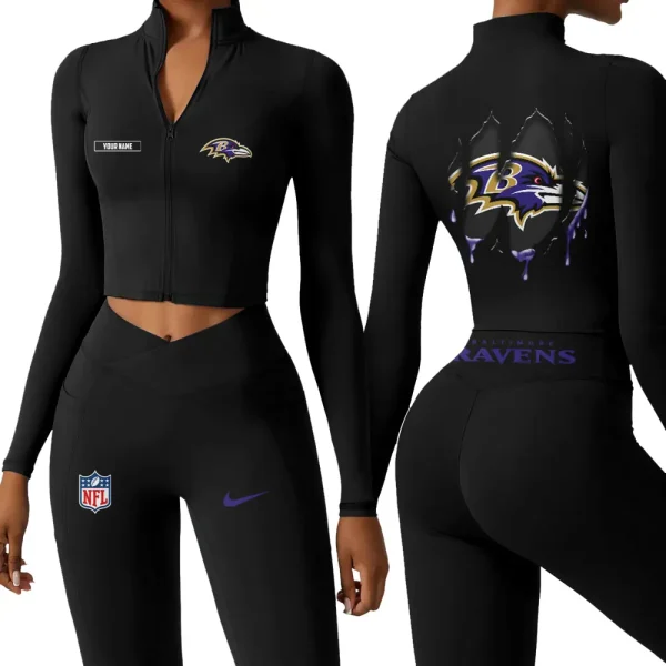 Baltimore Ravens Zipper Sports Top Women Gym Long Sleeve for Fitness SPTZSTW136 - Image 2