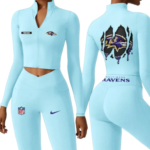 Baltimore Ravens Zipper Sports Top Women Gym Long Sleeve for Fitness SPTZSTW136 - Image 4
