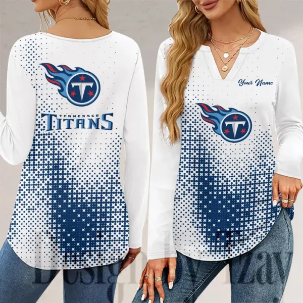 Tennessee Titans Long Sleeve Shirts For Women V-Neck Dressy Casual SPTLSSFWVN063