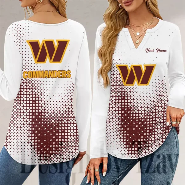 Washington Commanders Long Sleeve Shirts For Women V-Neck Dressy Casual SPTLSSFWVN064