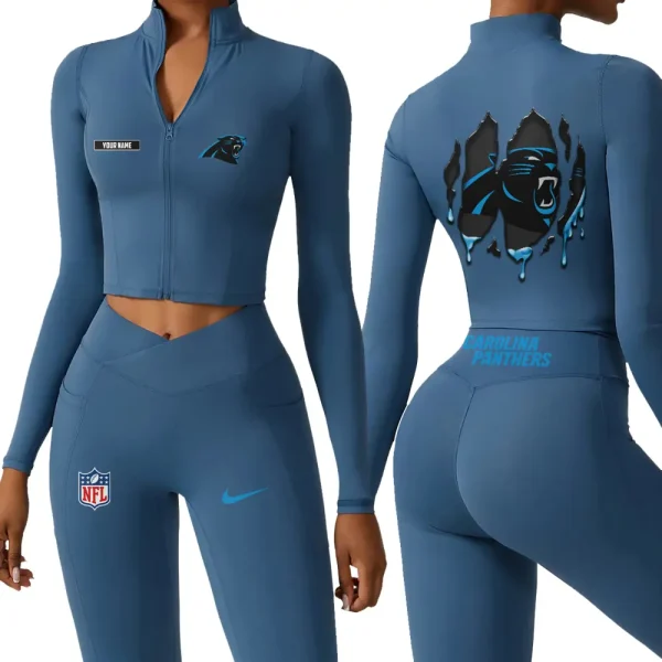 Carolina Panthers Zipper Sports Top Women Gym Long Sleeve for Fitness SPTZSTW138
