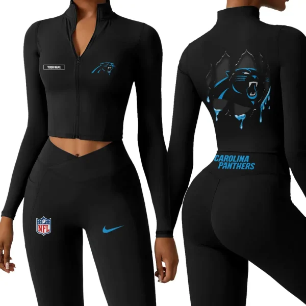 Carolina Panthers Zipper Sports Top Women Gym Long Sleeve for Fitness SPTZSTW138 - Image 2