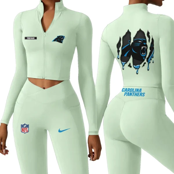 Carolina Panthers Zipper Sports Top Women Gym Long Sleeve for Fitness SPTZSTW138 - Image 3