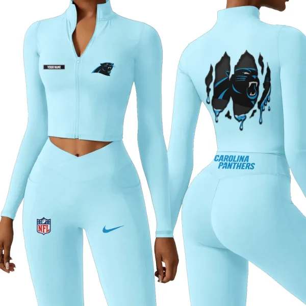 Carolina Panthers Zipper Sports Top Women Gym Long Sleeve for Fitness SPTZSTW138 - Image 4