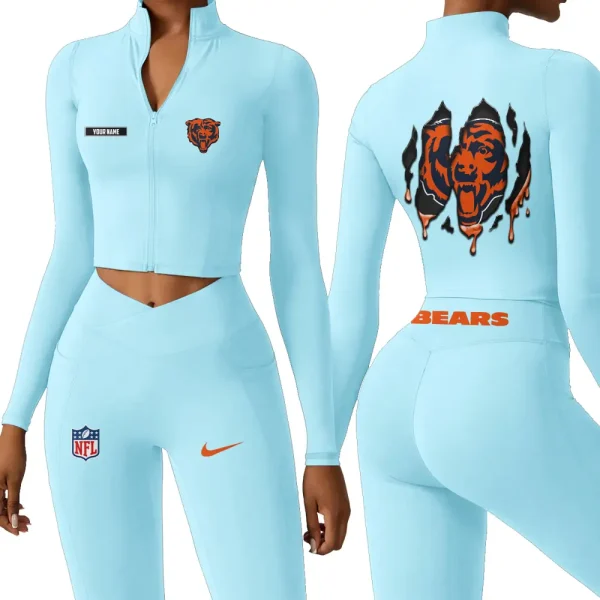 Chicago Bears Zipper Sports Top Women Gym Long Sleeve for Fitness SPTZSTW139