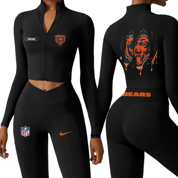 Chicago Bears Zipper Sports Top Women Gym Long Sleeve for Fitness SPTZSTW139 - Image 3