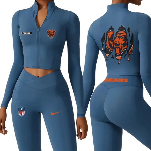 Chicago Bears Zipper Sports Top Women Gym Long Sleeve for Fitness SPTZSTW139 - Image 4