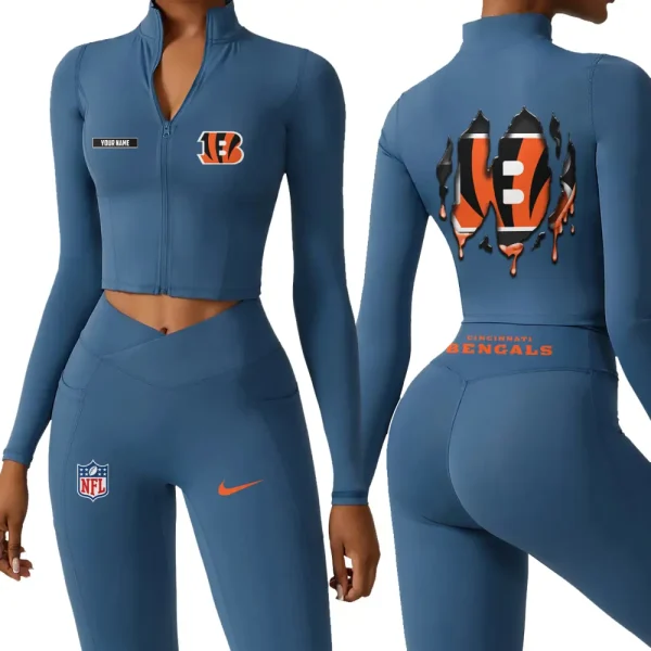 Cincinnati Bengals Zipper Sports Top Women Gym Long Sleeve for Fitness SPTZSTW140 - Image 2