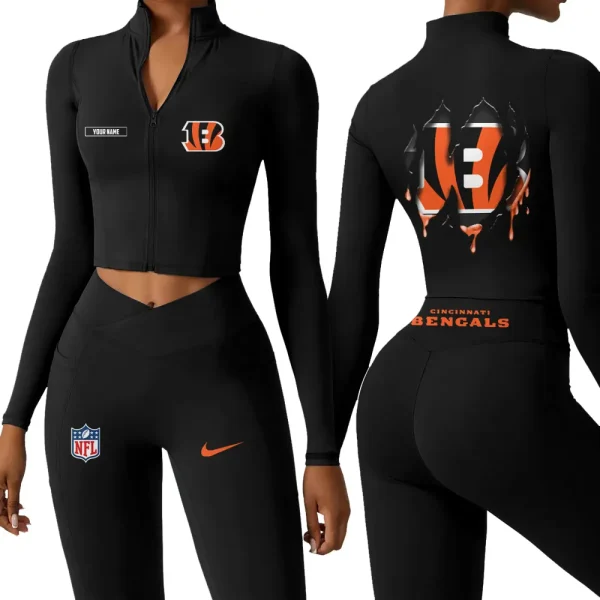 Cincinnati Bengals Zipper Sports Top Women Gym Long Sleeve for Fitness SPTZSTW140