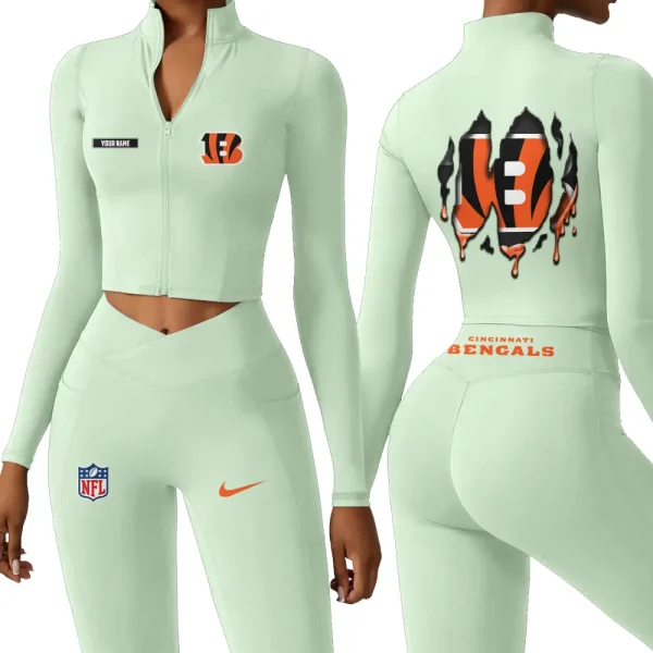 Cincinnati Bengals Zipper Sports Top Women Gym Long Sleeve for Fitness SPTZSTW140 - Image 3