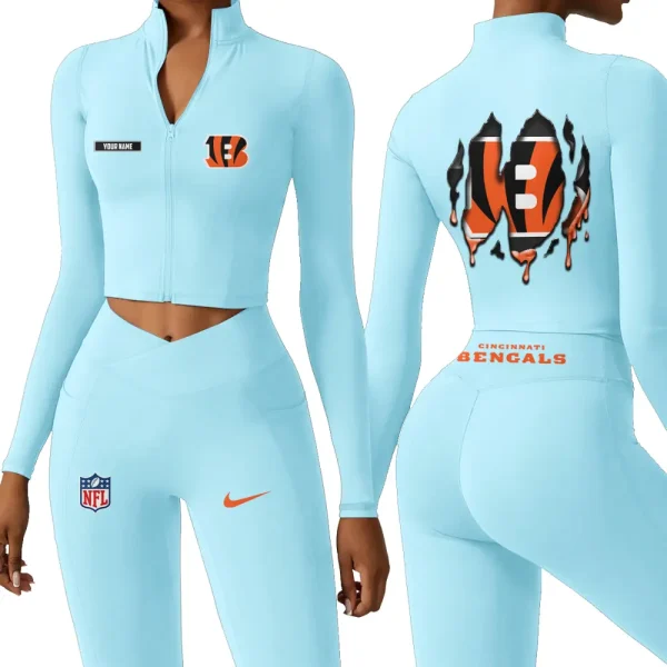 Cincinnati Bengals Zipper Sports Top Women Gym Long Sleeve for Fitness SPTZSTW140 - Image 4