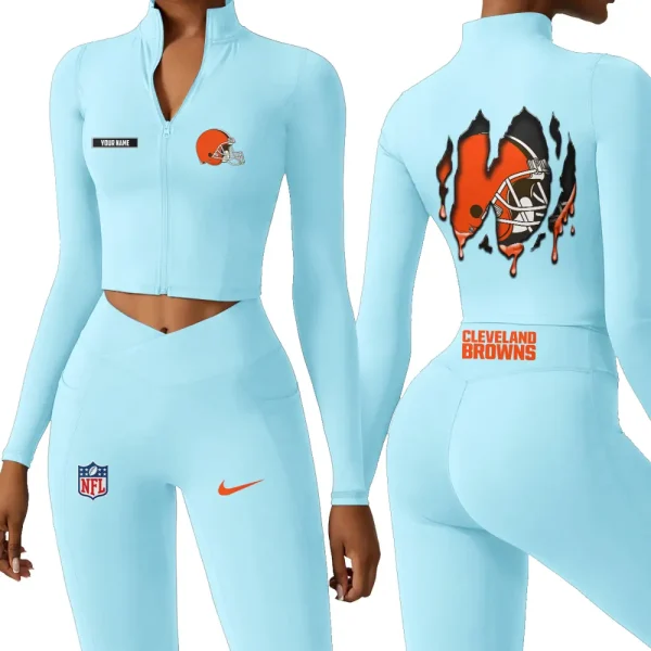 Cleveland Browns Zipper Sports Top Women Gym Long Sleeve for Fitness SPTZSTW141 - Image 2