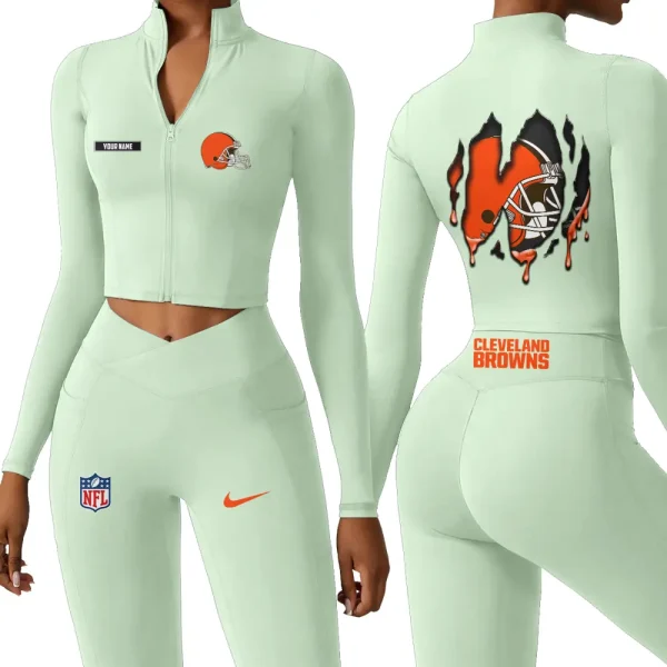 Cleveland Browns Zipper Sports Top Women Gym Long Sleeve for Fitness SPTZSTW141