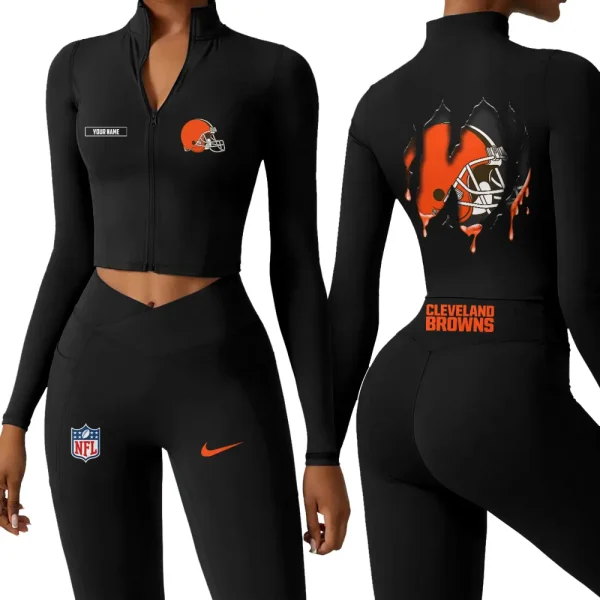 Cleveland Browns Zipper Sports Top Women Gym Long Sleeve for Fitness SPTZSTW141 - Image 3