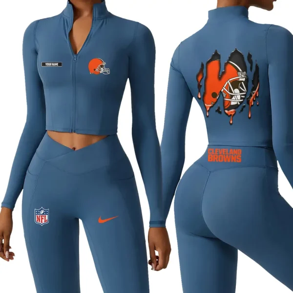 Cleveland Browns Zipper Sports Top Women Gym Long Sleeve for Fitness SPTZSTW141 - Image 4