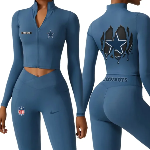 Dallas Cowboys Zipper Sports Top Women Gym Long Sleeve for Fitness SPTZSTW142