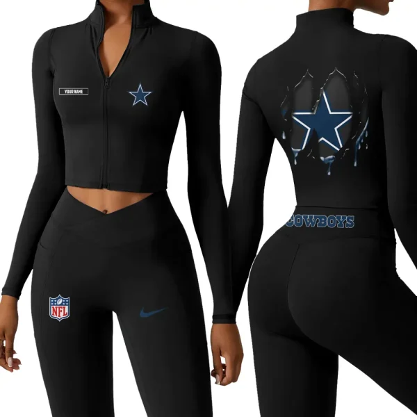 Dallas Cowboys Zipper Sports Top Women Gym Long Sleeve for Fitness SPTZSTW142 - Image 2