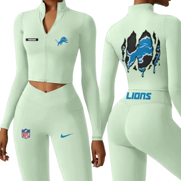 Detroit Lions Zipper Sports Top Women Gym Long Sleeve for Fitness SPTZSTW144 - Image 4
