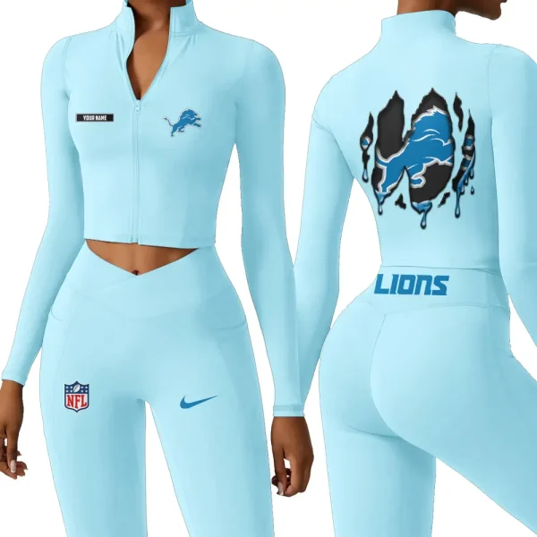 Detroit Lions Zipper Sports Top Women Gym Long Sleeve for Fitness SPTZSTW144